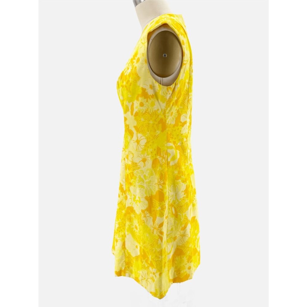 Vanda Fashions Vtg 1960s Mod Yellow Floral Print A line Sleeveless Dress Sz 10 - Picture 5 of 14